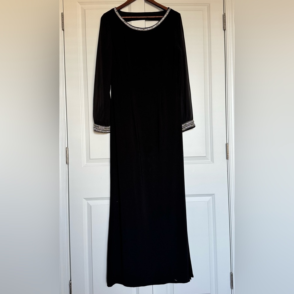 Black Long Sleeve Dress with Silver Accents by Alex Evenings
